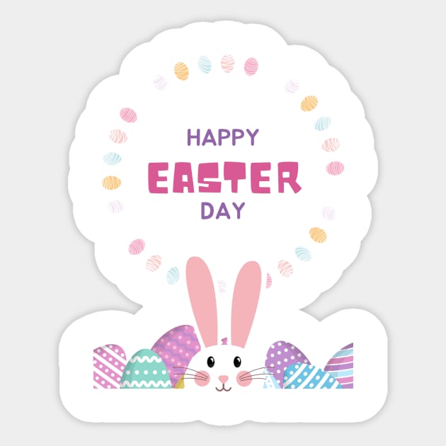 Happy Easter Day bunny and eggs 2023 Sticker by Pop on Elegance